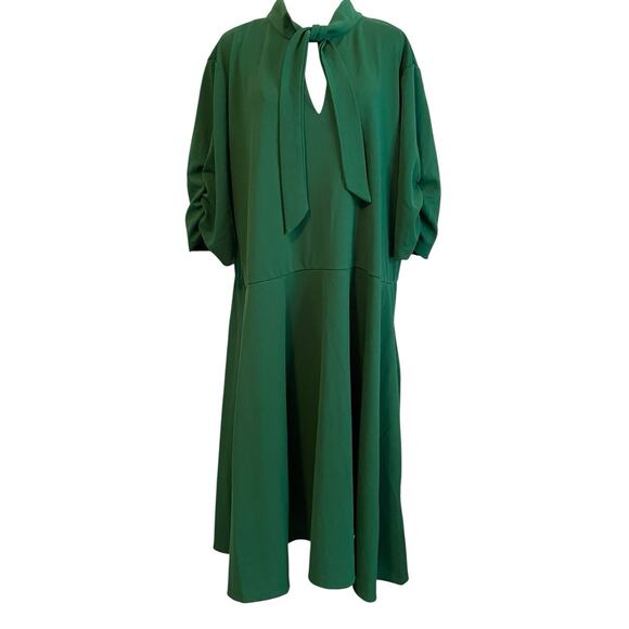 Ashley Stewart Dress Size 30/32 Midi Roched Sleeve Career Business Event NEW - Picture 1 of 8